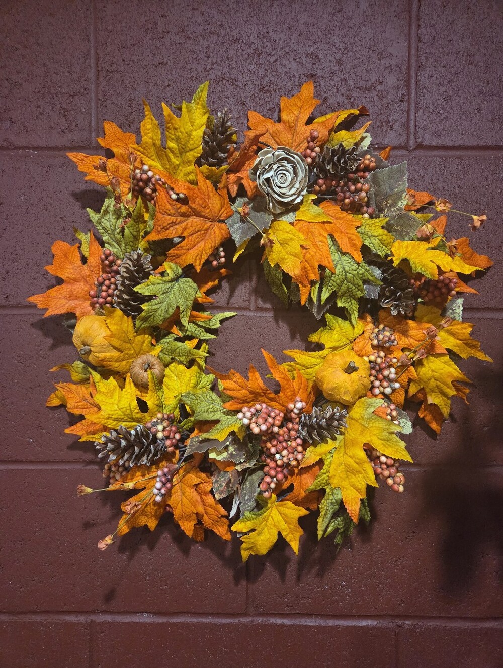 Festive Fall 16" Grapevine Wreath w/ Faux Flowers, Natural Pinecones & More - Picture 7 of 17